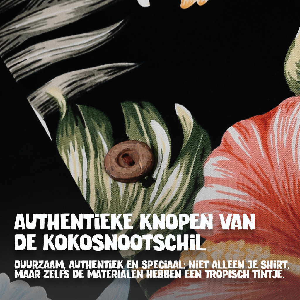 Hibiscus Zwart, close-up van de authentieke kokosnootschil knopen | Original Aloha