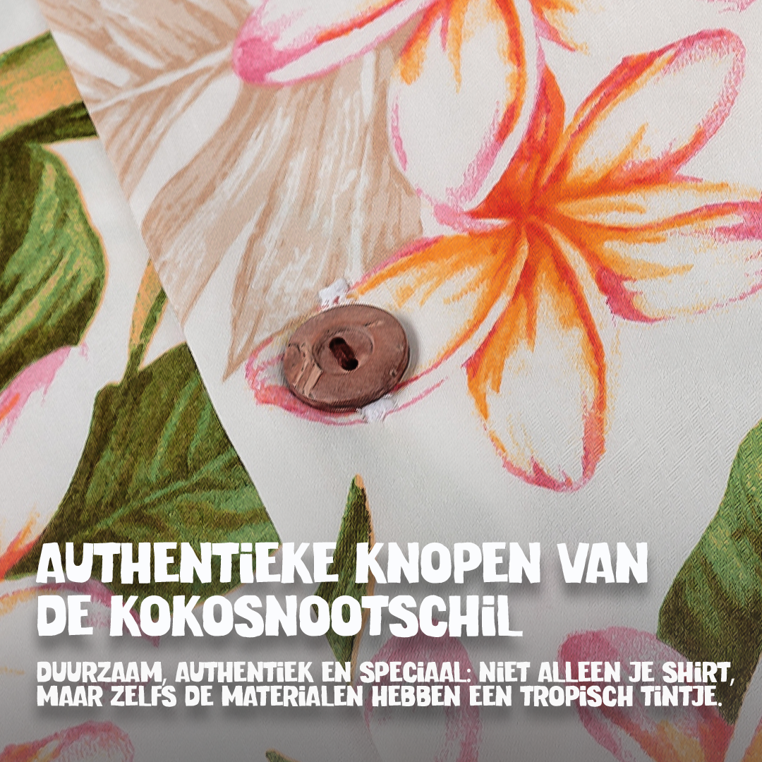 Tropisch Wit, close-up van de authentieke kokosnootschil knopen | Original Aloha