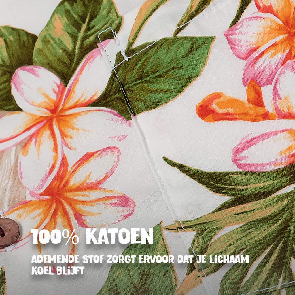 Tropisch Wit, stofdetail 100% katoen | ademende kwaliteitsstof | Original Aloha