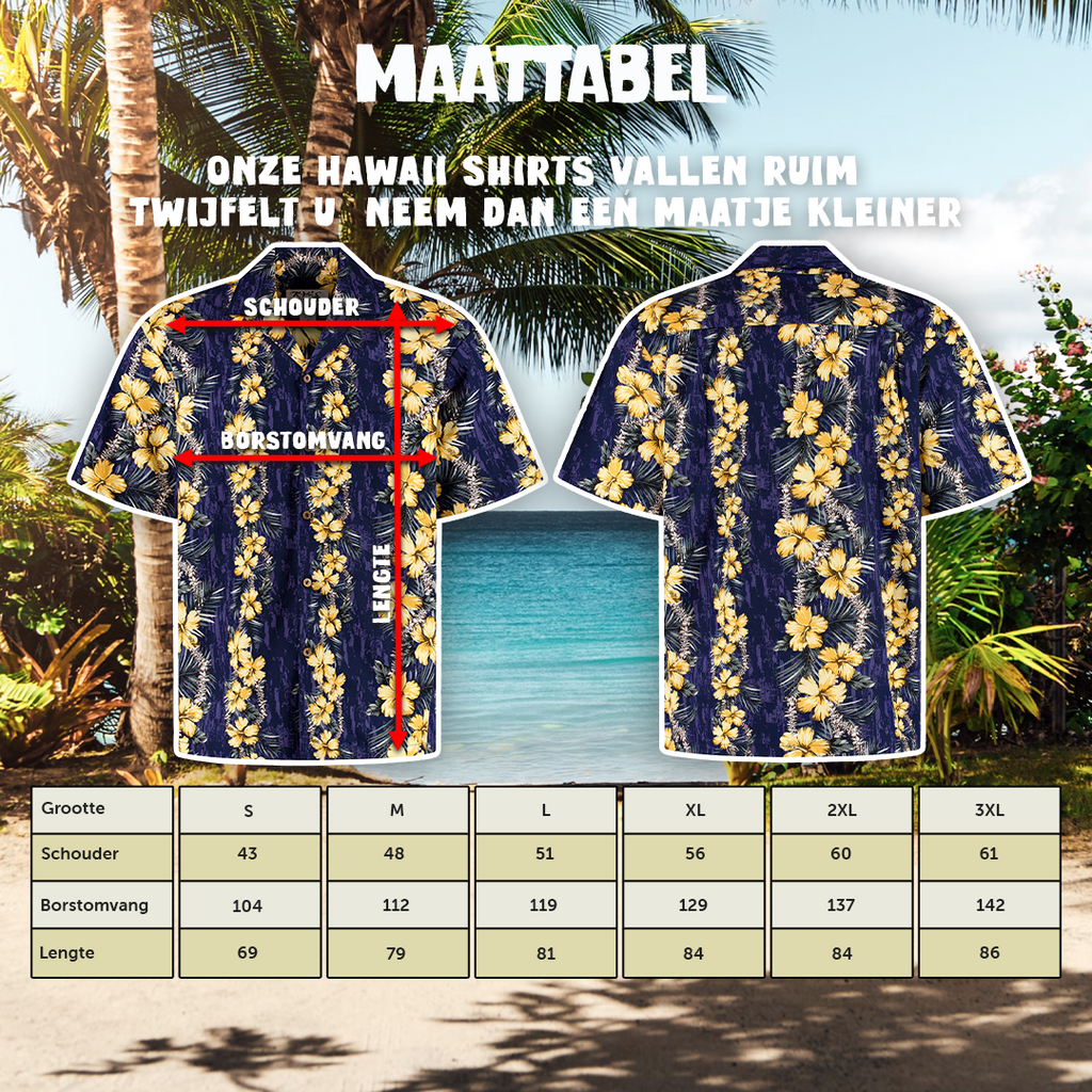 Haleiwa Paars, maattabel S tot en met 3XL voor Hawaii shirts heren | Original Aloha