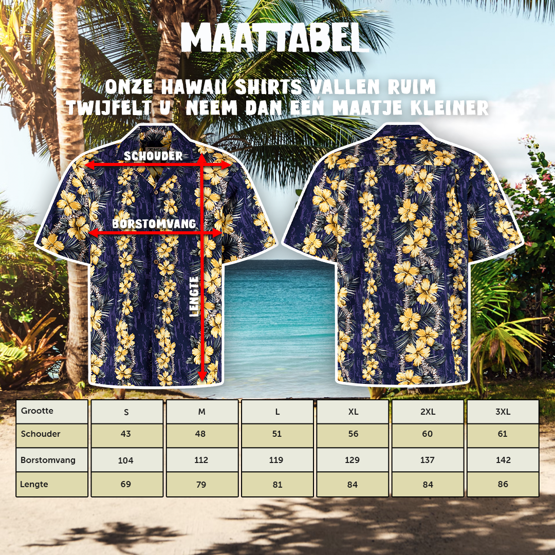Haleiwa Paars, maattabel S tot en met 3XL voor Hawaii shirts heren | Original Aloha