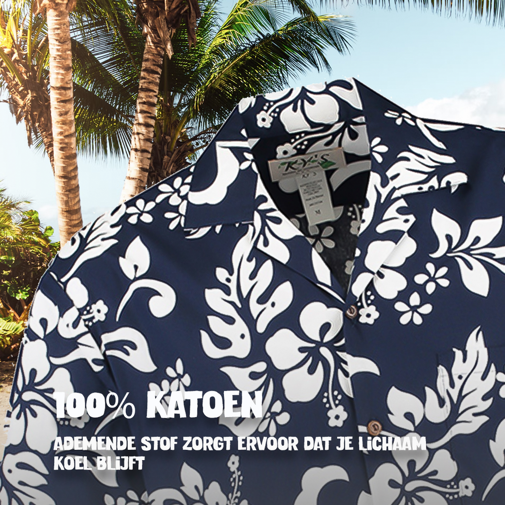 Hawaii Bloemen Blauw – Hawaii shirt voor heren, foto 5