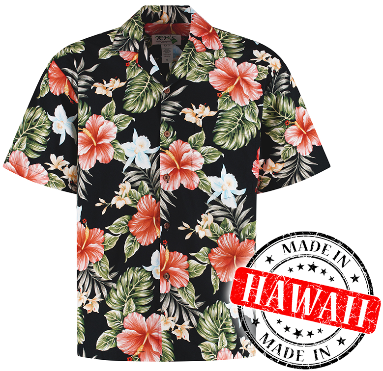 Hibiscus Zwart – Hawaii shirt voor heren | Original Aloha